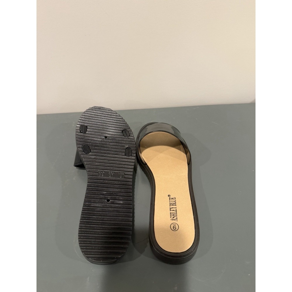 Ashley Blue Black Faux Patent Leather Slip On Sandals Slides Womens Size 9 025 - Picture 3 of 5